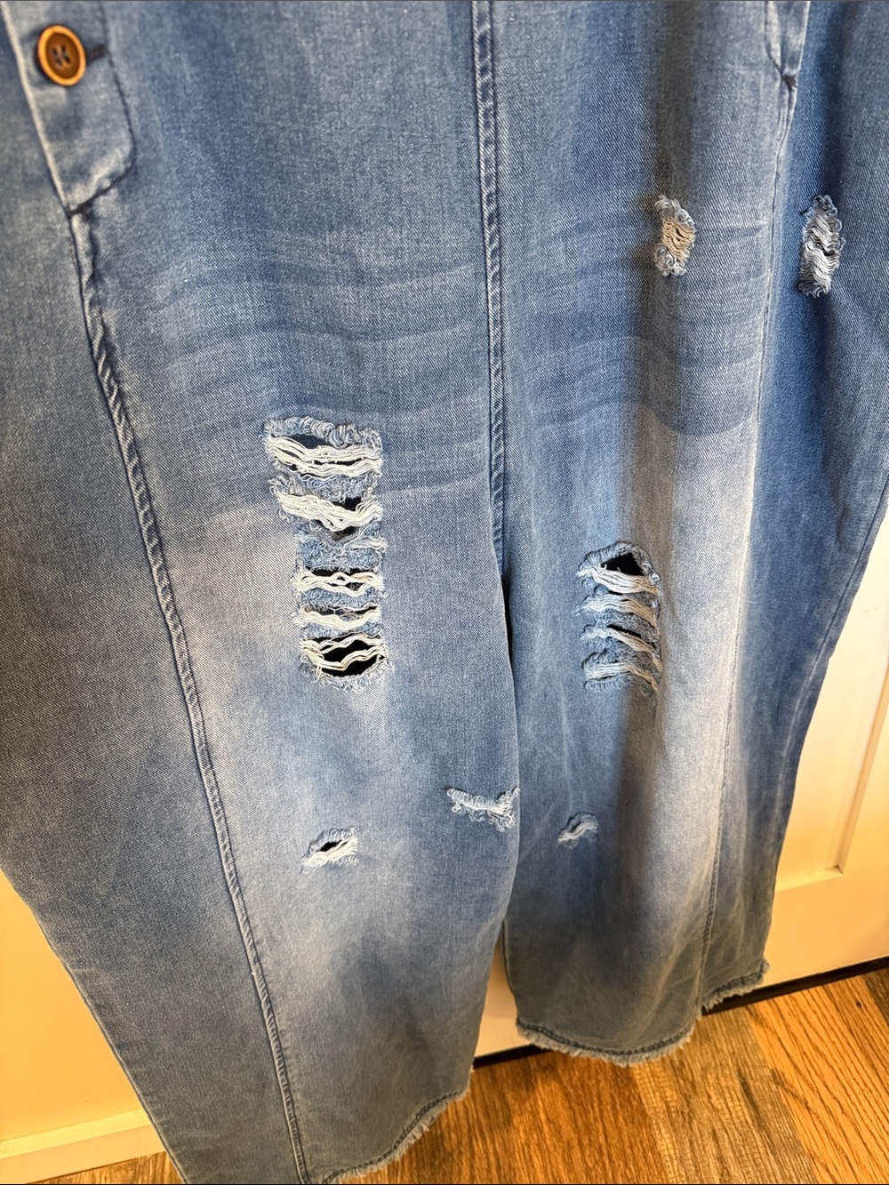 Casual Light Blue Distressed Denim Overalls - Women Jeans - Picture 6 of 9